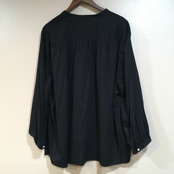 Old Navy Mandarin Collar Button Up Swing Blouse Womens XXL Tall Black Minimalist - Picture 6 of 12